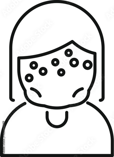 Line icon of a female patient having chickenpox on her forehead