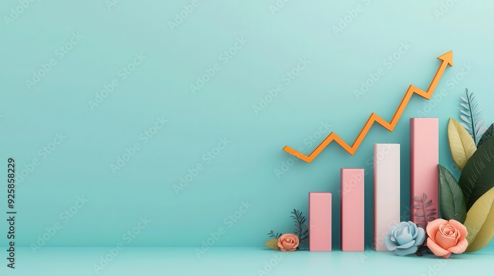 Sales forecast analysis, upward trend lines and bar charts, 3D illustration Sales forecast analysis, upward trend lines and bar charts, 3D illustration