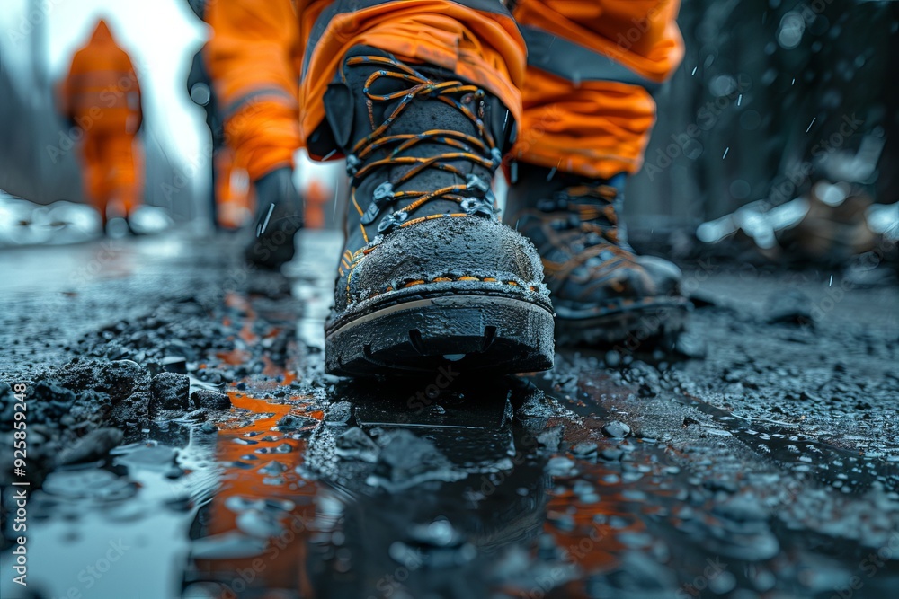 Labor Day site manager construction worker standing with wearing a safety vest and helmet, Generative Ai