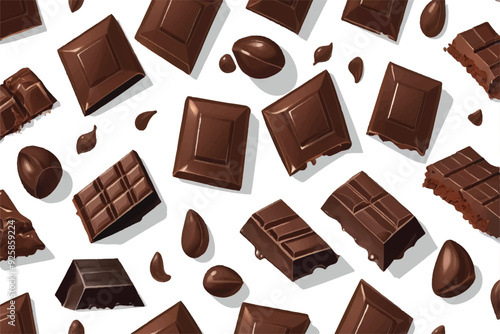 Milk chocolate explosion isolated on white background. Chocolate broken into pieces in the air with shatters, crumbs and chocolate bar close