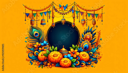 Wallpaper Mural Celebrating happy Janmashtami festival of India, dahi handi Hindu festival of happy shree lord krishna god born with janmashtami background Torontodigital.ca