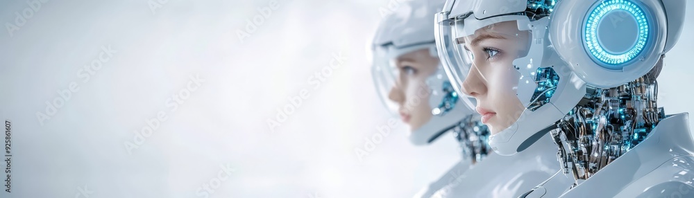 Futuristic female robots in profile view Futuristic female robots in profile view