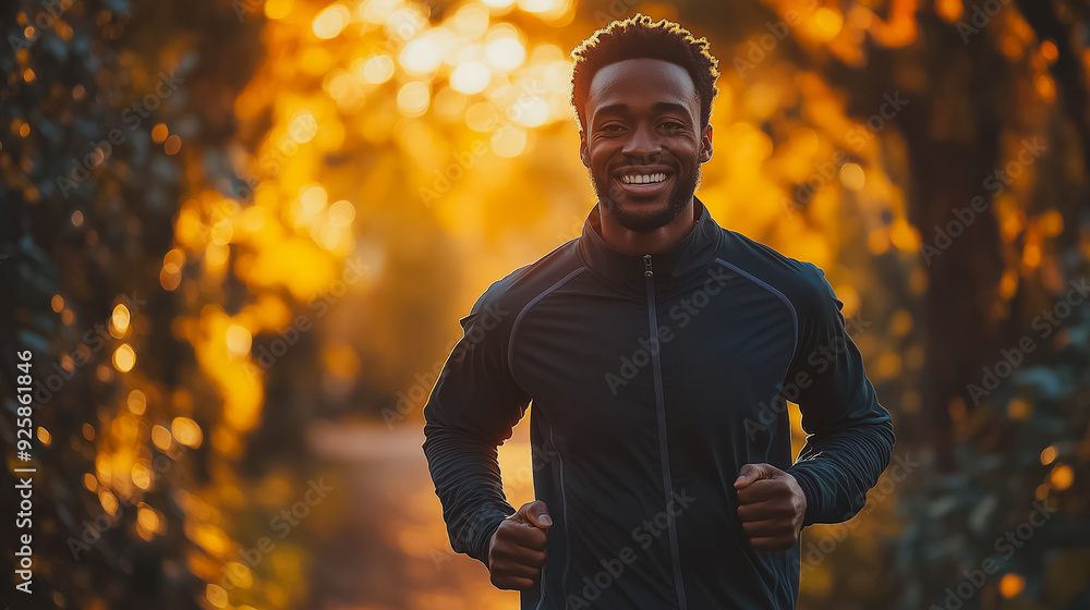 Obraz premium Fitness enthusiast jogging at sunrise