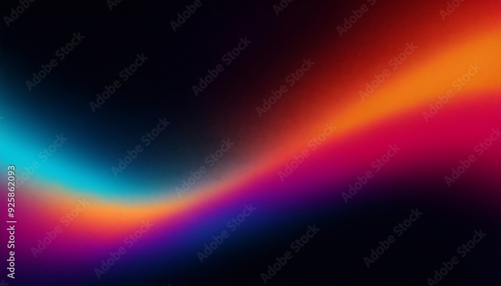 Obraz premium Grainy gradient background, orange blue magenta pink abstract glowing color flow wave black dark background