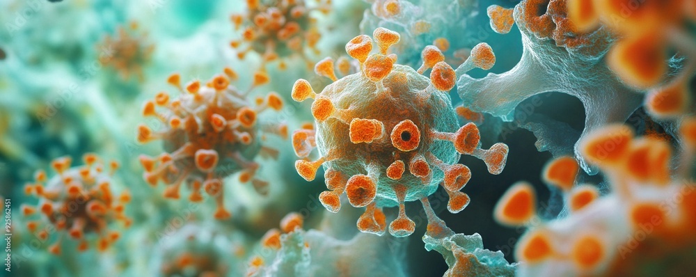 This is a photo taken under a microscope of a virus that threatens human health, and is an image needed for medical care, medicine, and research. Generative AI
This is a photo taken under a microscope of a virus that threatens human health, and is an image needed for medical care, medicine, and research. Generative AI