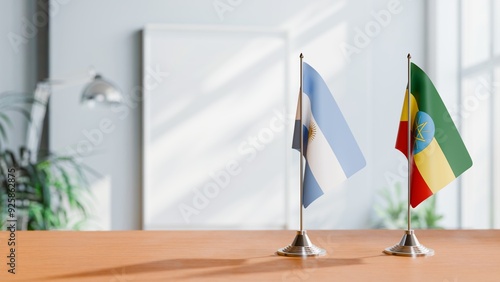 FLAGS OF ARGENTINA AND ETHIOPIA  ON TABLE photo