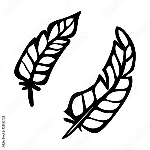 A light feather is hand drawn as a doodle. Natural pillow filling. Vector outline line art illustration.