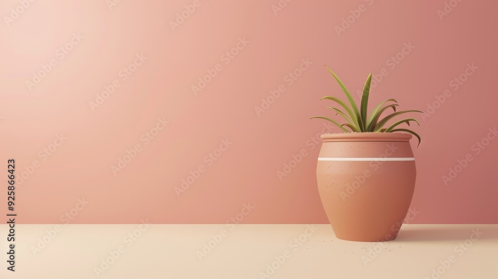 Minimalistic indoor plant in a stylish terracotta pot against a soft pink background, perfect for modern interior design inspirations. Minimalistic indoor plant in a stylish terracotta pot against a soft pink background, perfect for modern interior design inspirations.