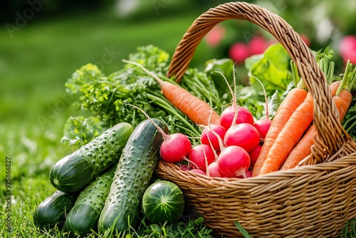 Freshly Harvested Vegetables in a Wicker Basket photo