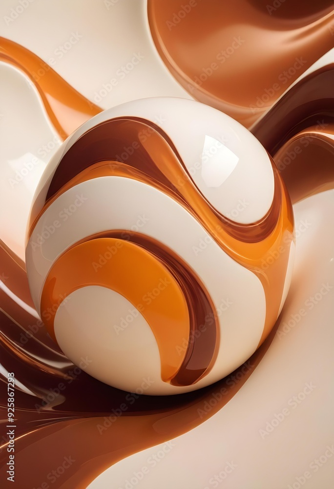 A smooth, creamy white surface with soft, flowing orange and white shapes, creating a sense of movement and fluidity. A single white sphere is nestled among the abstract forms, adding a focal point A smooth, creamy white surface with soft, flowing orange and white shapes, creating a sense of movement and fluidity. A single white sphere is nestled among the abstract forms, adding a focal point