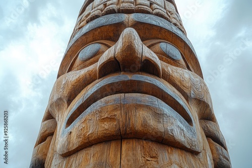 Traditional totem pole standing in modern interior design photo