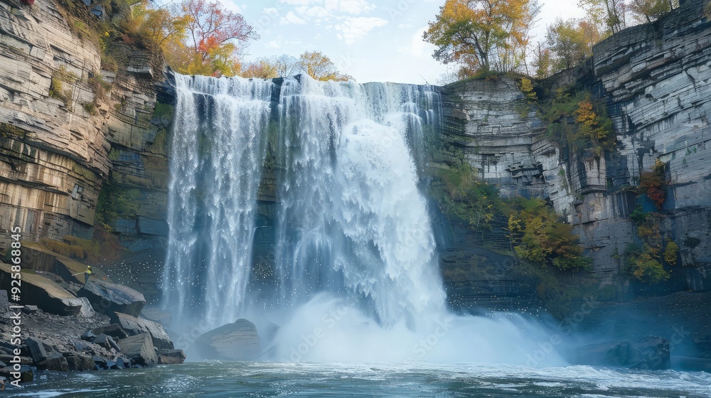 Obraz premium Majestic Waterfall in Autumn