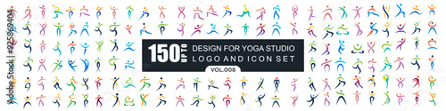 Abstract people logo design. sports, Gym ,fitness, running trainer icon set vector illustration