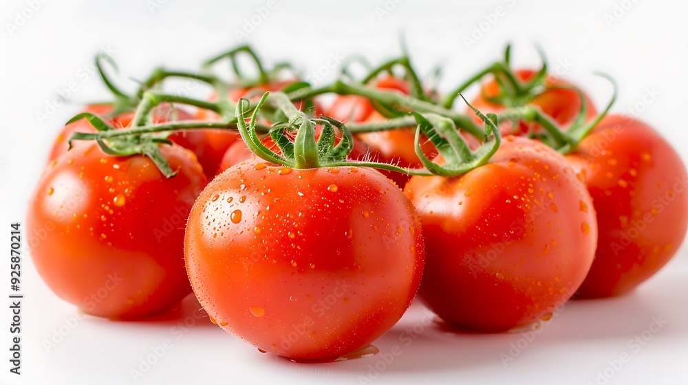 Fresh summer tomatoes, red and juicy, on a white background. Fresh summer tomatoes, red and juicy, on a white background.