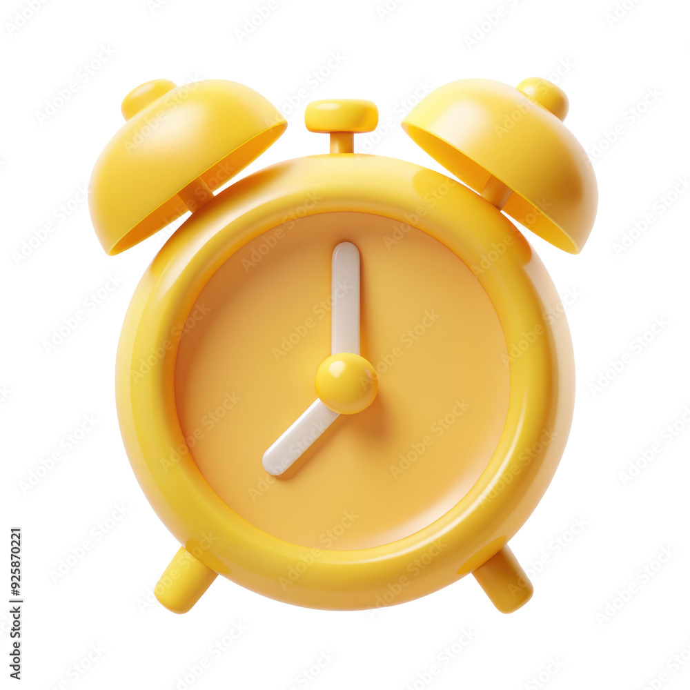 3D illustration of a yellow alarm clock with bells. The bright and playful design is perfect for wake-up themes, time management, or childrens projects. Isolated on transparent background, png. 3D illustration of a yellow alarm clock with bells. The bright and playful design is perfect for wake-up themes, time management, or childrens projects. Isolated on transparent background, png.