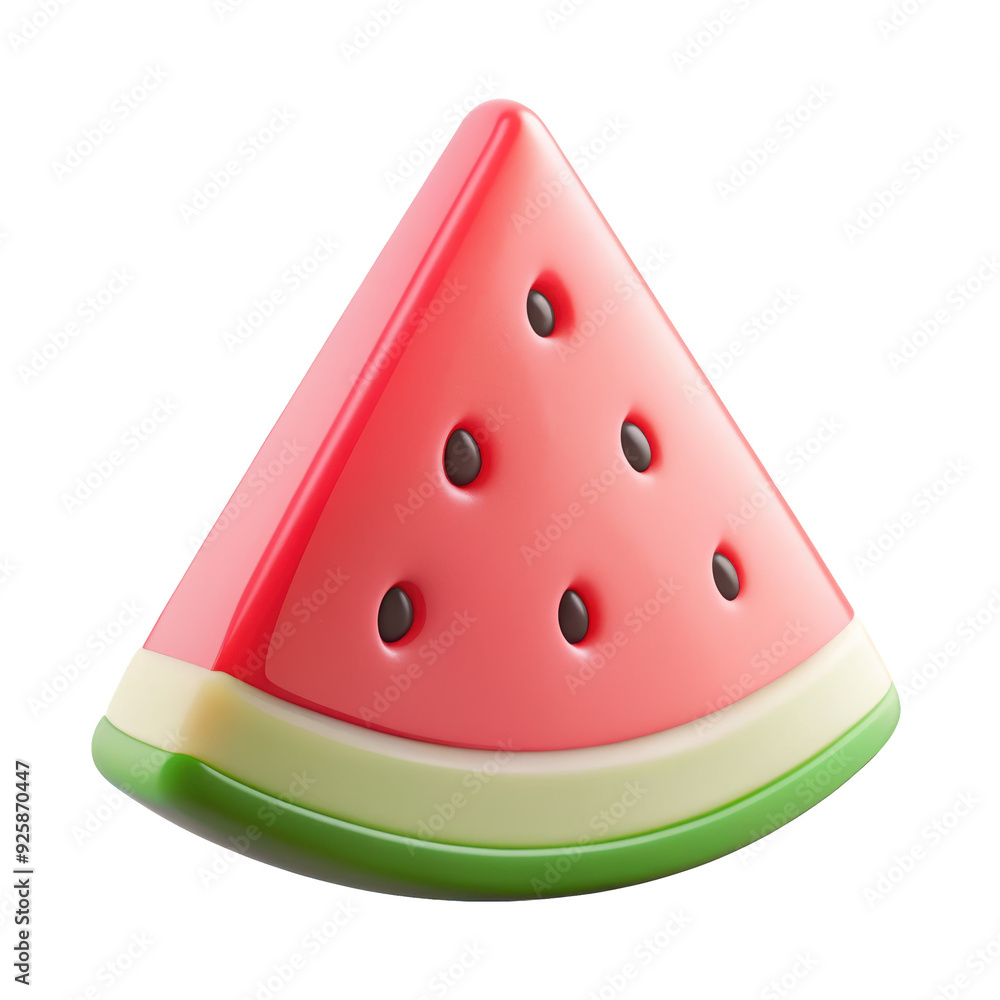 3D illustration of a triangle slice of watermelon with bright red flesh and green rind. Ideal for summer, food-related, or fun projects. Isolated on transparent background, png. 3D illustration of a triangle slice of watermelon with bright red flesh and green rind. Ideal for summer, food-related, or fun projects. Isolated on transparent background, png.