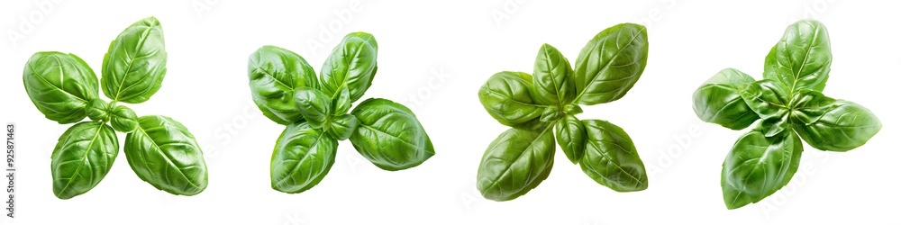 Macro shot of a fresh green basil bract, isolated on a white background for clipping Macro shot of a fresh green basil bract, isolated on a white background for clipping
