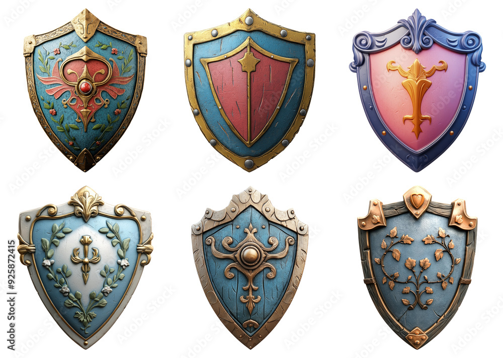 Ornate Medieval Shields Collection Isolated on Transparent Background Ornate Medieval Shields Collection Isolated on Transparent Background