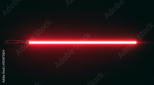 A red lightsaber with a silver on a dark background. 