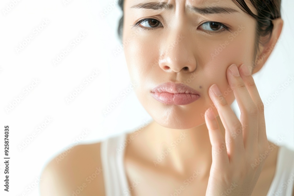 歯とお肌の悩みがある日本人女性(皮膚科・美容皮膚科・美容整形・ニキビ・虫歯) 歯とお肌の悩みがある日本人女性(皮膚科・美容皮膚科・美容整形・ニキビ・虫歯)