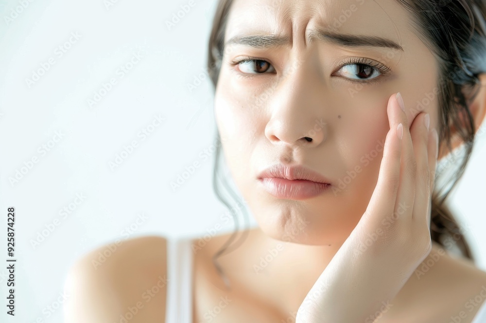 歯とお肌の悩みがある日本人女性(皮膚科・美容皮膚科・美容整形・ニキビ・虫歯) 歯とお肌の悩みがある日本人女性(皮膚科・美容皮膚科・美容整形・ニキビ・虫歯)
