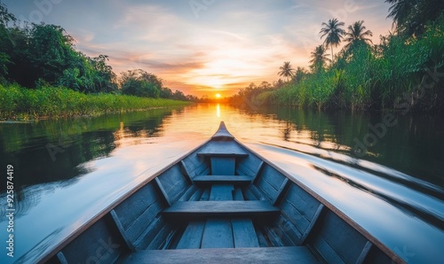 Ethereal Sunset Voyage: AI-Generated Abstract Kerala Backwaters Scene with Sailing Boat. Captivating 4K Background for Marketing, UI Design, Posters, and Serene Wallpapers. Ideal for Travel and Touris