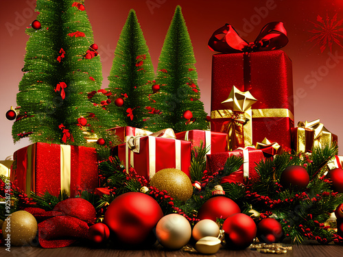 a festive christmas scene featuring like decorated christmas trees, gift boxes, ornaments, santa claus, fireplace, etc. perfect for holiday greetings, website banners, social media posts, and more.