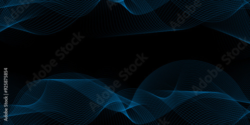 Abstract blue wavy lines Digital frequency track equalizer background. Curved wave smooth stripe seamless pattern. Wave lines created using blend tool. graphic design template banner business wave.
