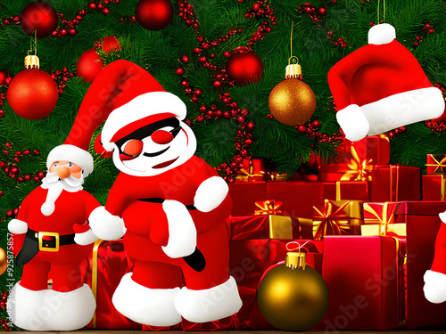 a festive christmas scene featuring like decorated christmas trees, gift boxes, ornaments, santa claus, fireplace, etc. perfect for holiday greetings, website banners, social media posts, and more.