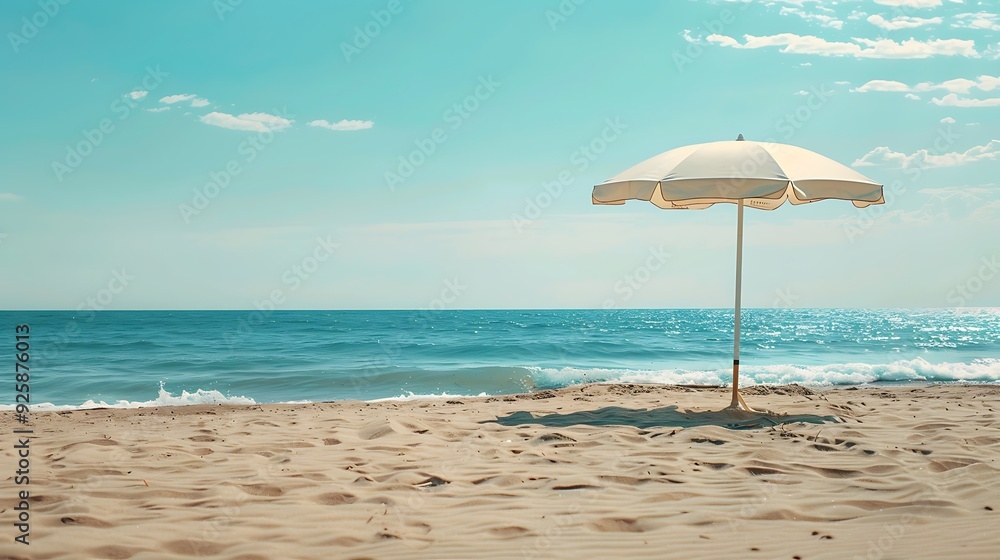 Isolated beach umbrella on a sandy shore. Simple and peaceful. Isolated beach umbrella on a sandy shore. Simple and peaceful.