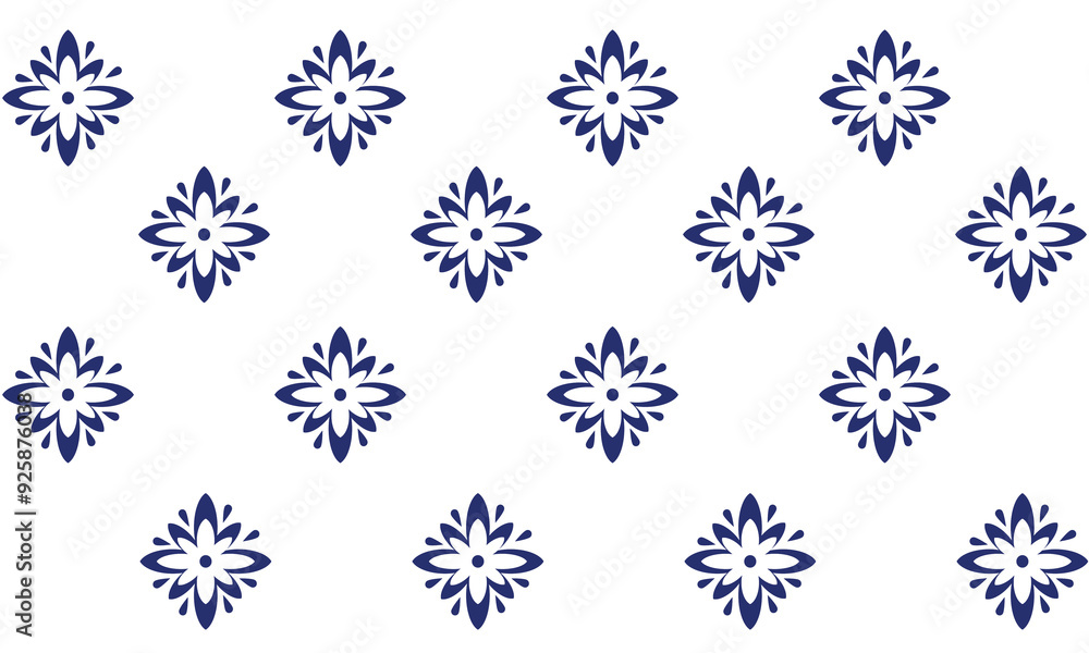 a detailed fabric pattern composed of shape designs, blue and white flowers on white background. a detailed fabric pattern composed of shape designs, blue and white flowers on white background.