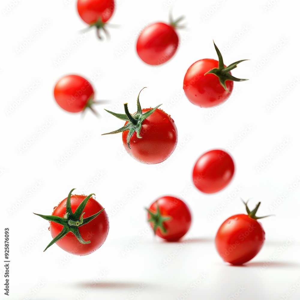 Falling tomato isolated on white background, full depth of field Falling tomato isolated on white background, full depth of field