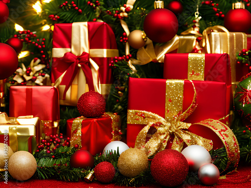 a festive christmas scene featuring like decorated christmas trees, gift boxes, ornaments, santa claus, fireplace, etc. perfect for holiday greetings, website banners, social media posts, and more.