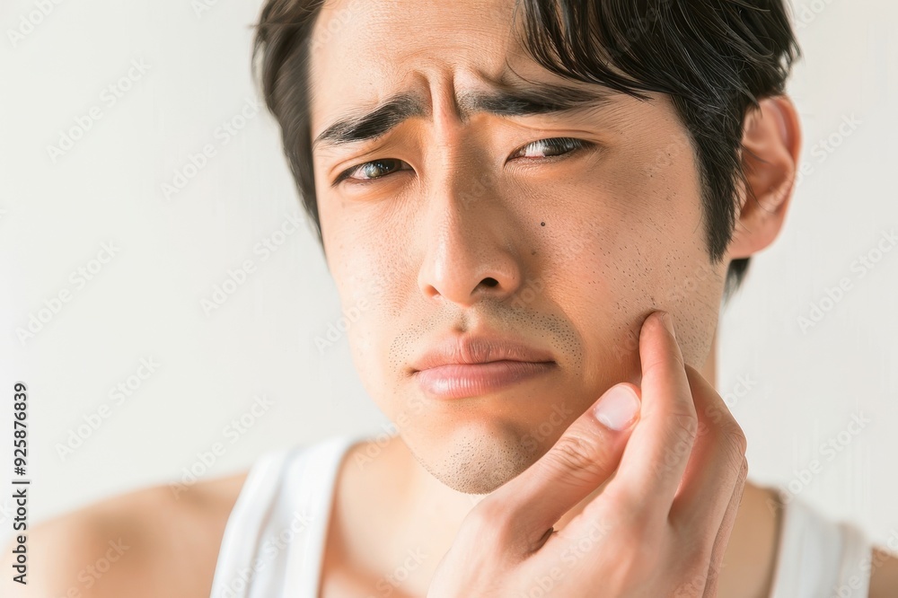 歯とお肌の悩みがある日本人男性（皮膚科・美容皮膚科・美容整形・ニキビ・虫歯）