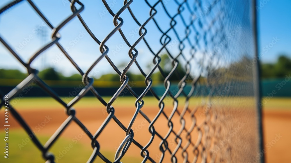 Obraz premium Baseball Field Fence. Background of Softball/Baseball Field with Metal Wire Fence