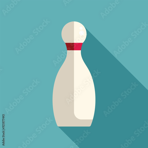 White bowling pin with a red stripe is standing on a blue background, casting a long shadow