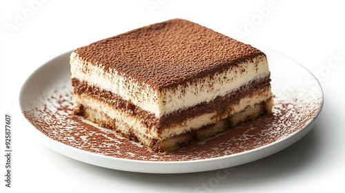 delicious tiramisu cake on isolated white background