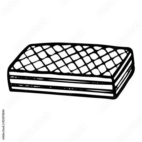 Wafer cookies hand drawn doodle. Dry waffle. Baked biscuit. Sweet dessert food. Confectionery sugar pastry. Bakery product. Vector outline line art illustration.