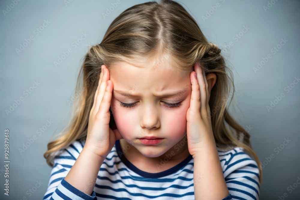 Little Girl Holding Her Head in Pain. Little Girl Holding Her Head in Pain.