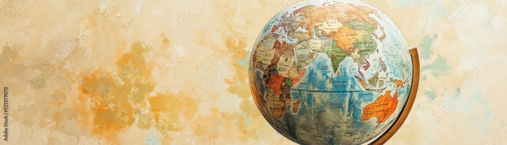 Antique globe with countries made of currency, global economy, watercolor style Antique globe with countries made of currency, global economy, watercolor style
