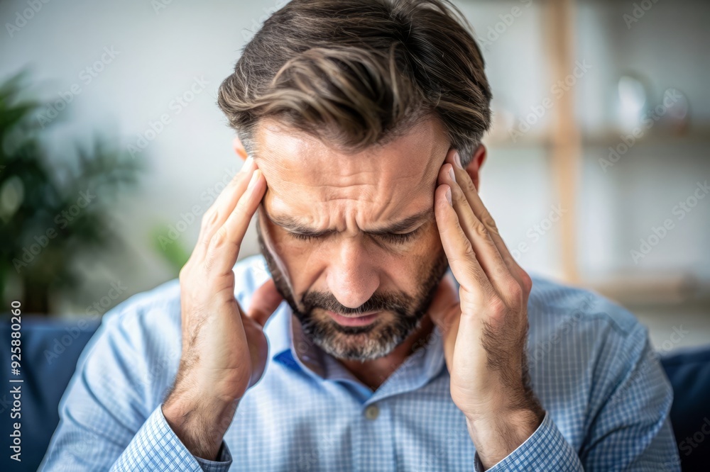 Man Suffering from Headache, Holding his Temples. Man Suffering from Headache, Holding his Temples.