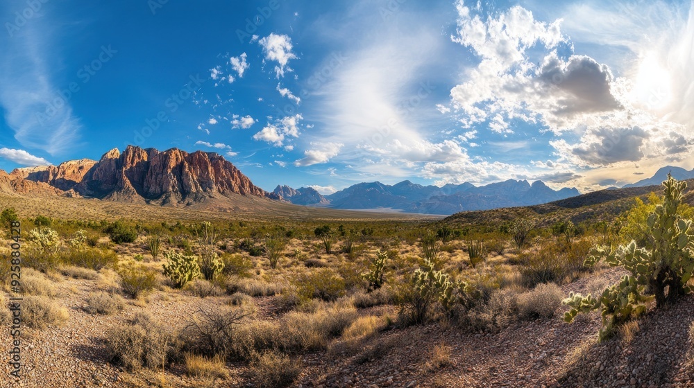 Red Rock Canyon National Conservation Area with Desert Landscape and Cloudy Sky Red Rock Canyon National Conservation Area with Desert Landscape and Cloudy Sky