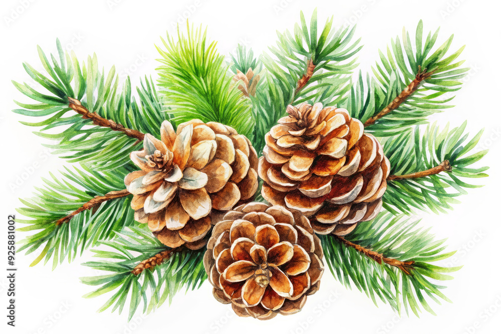 Fototapeta premium Watercolor Illustration of Pine Cones and Branches.