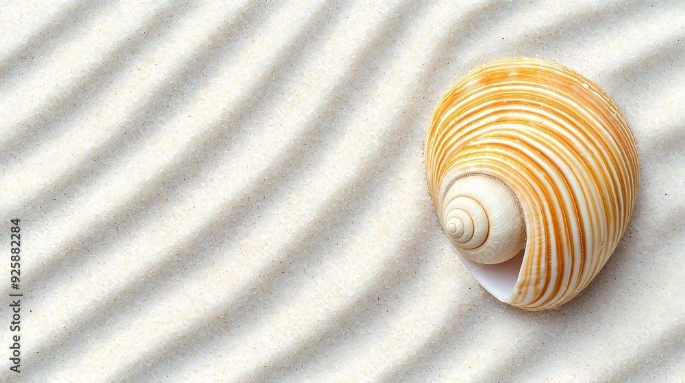 A beautiful shell resting on soft, wavy sand, showcasing natural textures and gentle colors, perfect for beach and nature themes. A beautiful shell resting on soft, wavy sand, showcasing natural textures and gentle colors, perfect for beach and nature themes.