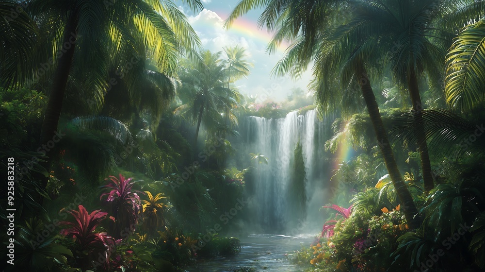 tropical background with waterfall tropical background with waterfall
