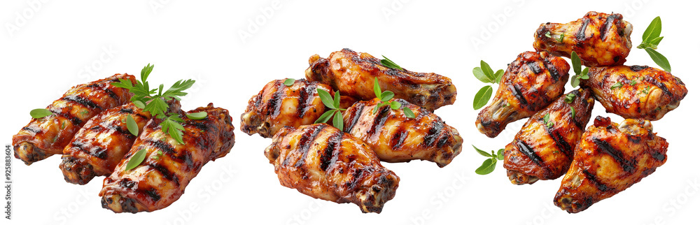 Grilled chicken wings set isolated on transparent background perfect for food and barbecue themed designs and concepts Grilled chicken wings set isolated on transparent background perfect for food and barbecue themed designs and concepts