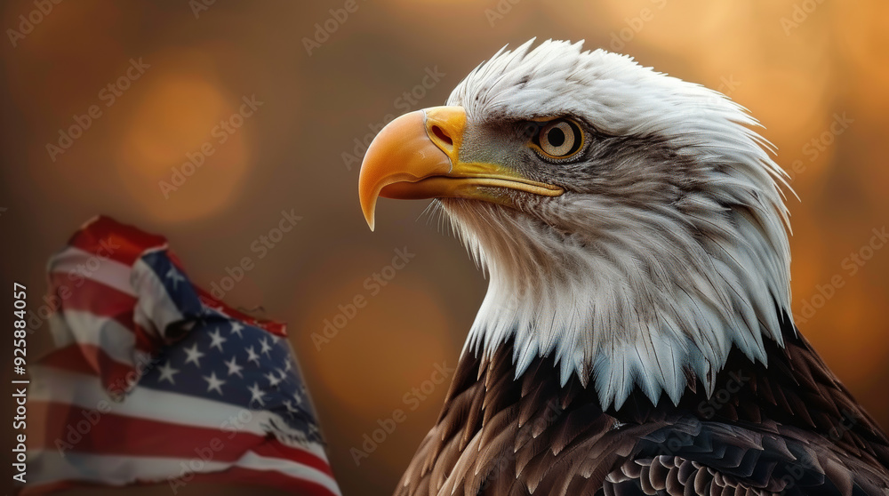 Fototapeta premium american bald eagle and american flag