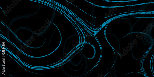 Abstract dark swirling pattern wallpaper with copy space. spilled oil paint shimmers on a black background. Abstract geometric illustration of doodle waves with a felt-tip pen. vector illustration.