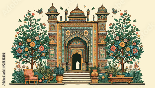 Mughal Wedding Card Design, Wedding card for invitation, Mughal plant.