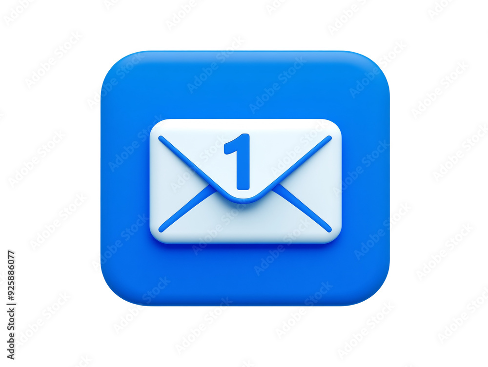 a blue and white square with a white envelope and a number on it a blue and white square with a white envelope and a number on it